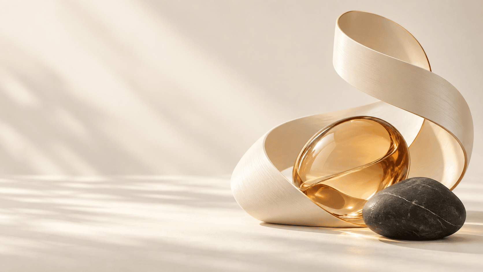 Abstract sculpture in Al Raneem’s warm gold palette